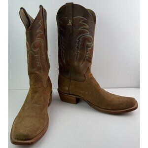 R Watson Men's Tan Roughout & Arizona Tan Square Toe Cowboy Boots Sz 11.5 EE